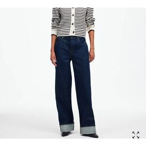 Madewell Low Slung Baggy Wide Leg Button Fly Jeans Rolled Cuff Dark Rinse 26
